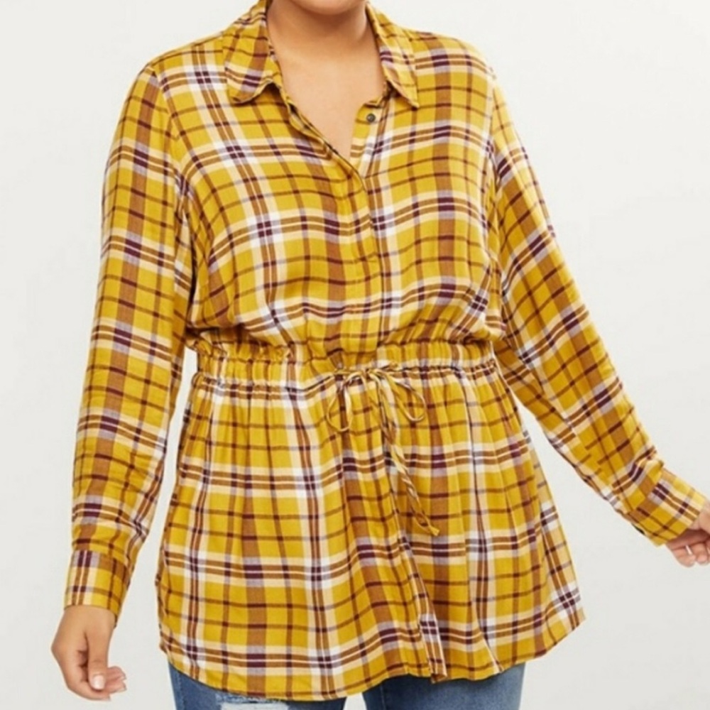 Lane Bryant plaid long sleeve button down top shirt